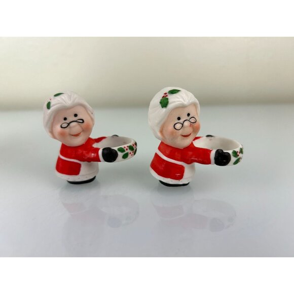 Vintage Set of 2 Mrs Claus Taper Candle Hugger Christmas Holiday Decoration Cute - Picture 10 of 14
